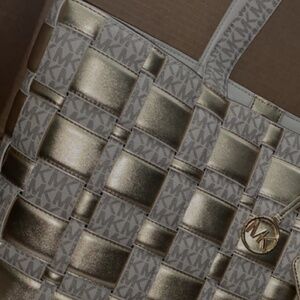 Ivy Large Woven Metallic and Logo Tote Bag